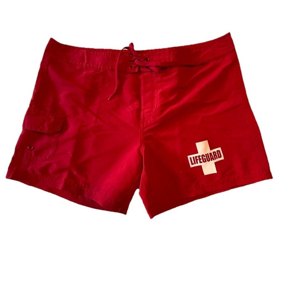 Women's Sz 6 Board Swim Shorts "Lifeguard", 4.5" Length Red